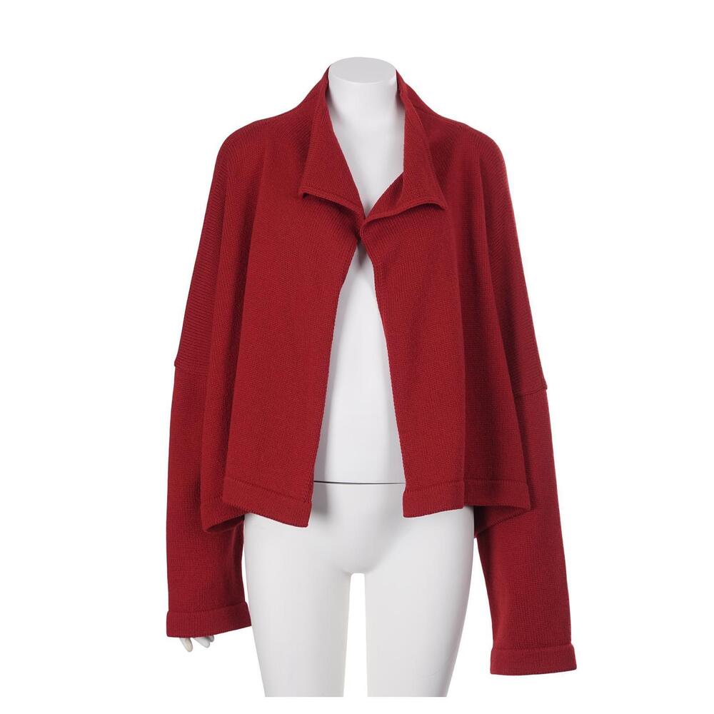 Shirin Guild Sweater One Size Red 100% Wool Knit Long Sleeve Open Front Cardigan